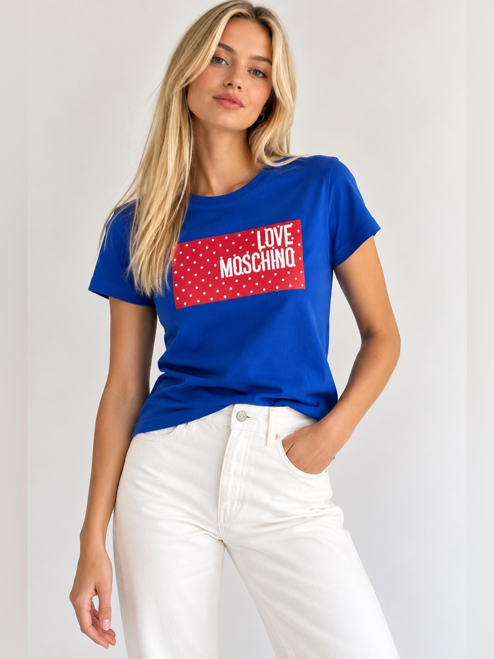 Love Moschino Blue Logo Graphic T-Shirt IT 42 US 6